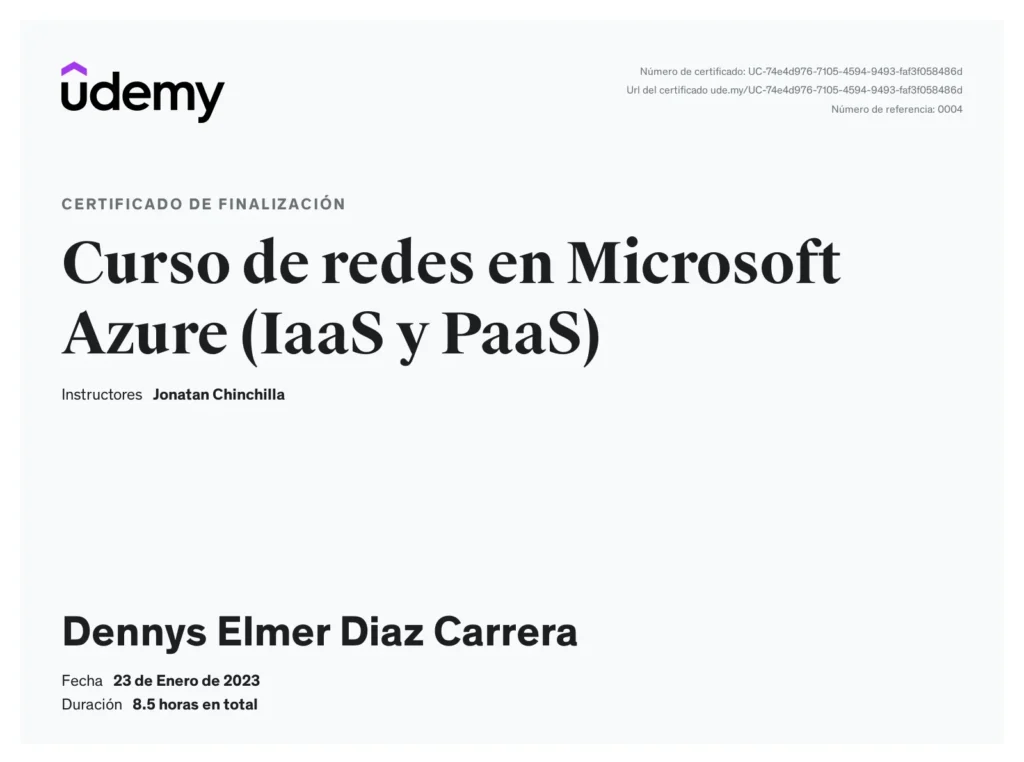 Certificado: Redes en Microsoft - Azure