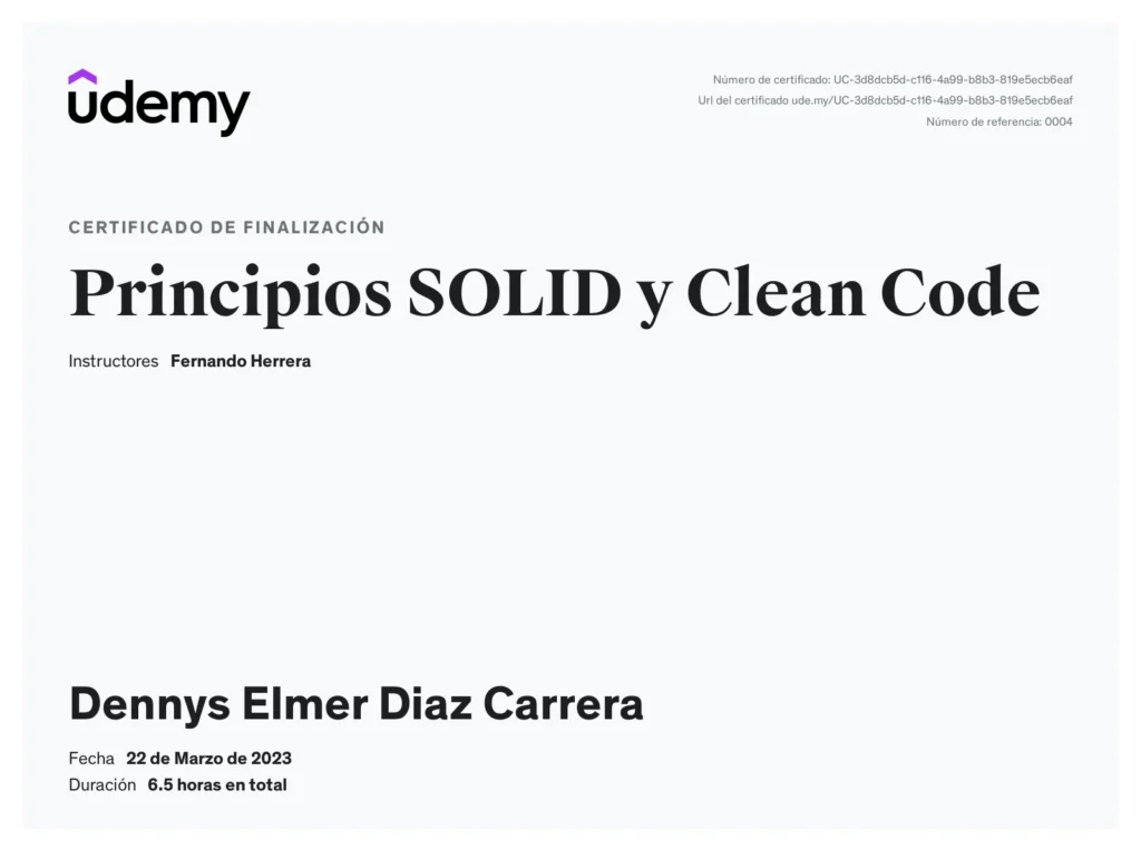 Certificado: Principios SOLID y Clean Code
