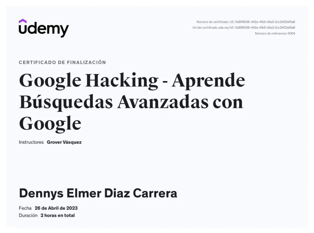 Certificado: Google Hacking - Aprende Búsquedas Avanzadas con Google